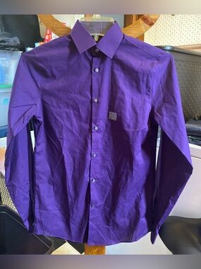 j.ferrar Men's Small Long-Sleeve Dress Shirt in Deep Purple , slimming fit